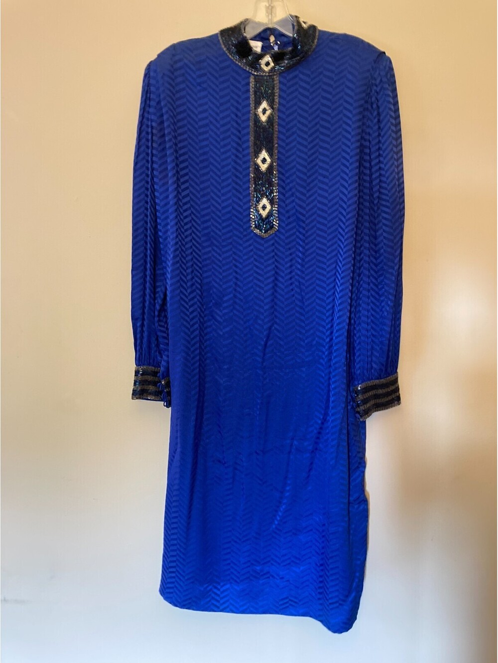 VTG Francesca Of Damon For Starington Blue Silk Ornate Embroidered Dress - sz 14